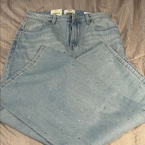 Cotton On Sky Blue Embellished Straight Leg Jeans